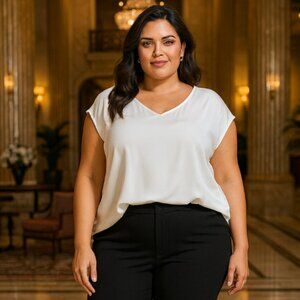 Sejour Women’s White Sleeveless Blouse Plus Size 22, V-Neck, Flowy Top Nordstrom